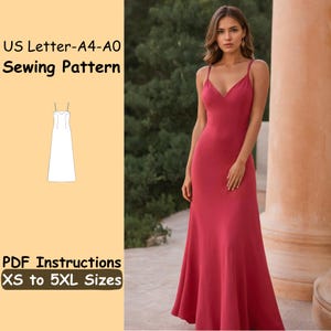 Gown Dress Sewing Pattern Prom Maxi Dress with Straps PDF Sewing Pattern, Women Evening Dress Beginner Pattern Maxi Graduation Dress