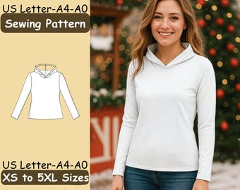 Crossover Hoodie Sewing Pattern, Sizes XS To 5XL, PDF Download, Long Sleeve Top, Easy To Sew, DIY Hoodie Tutorial, Cozy Fit