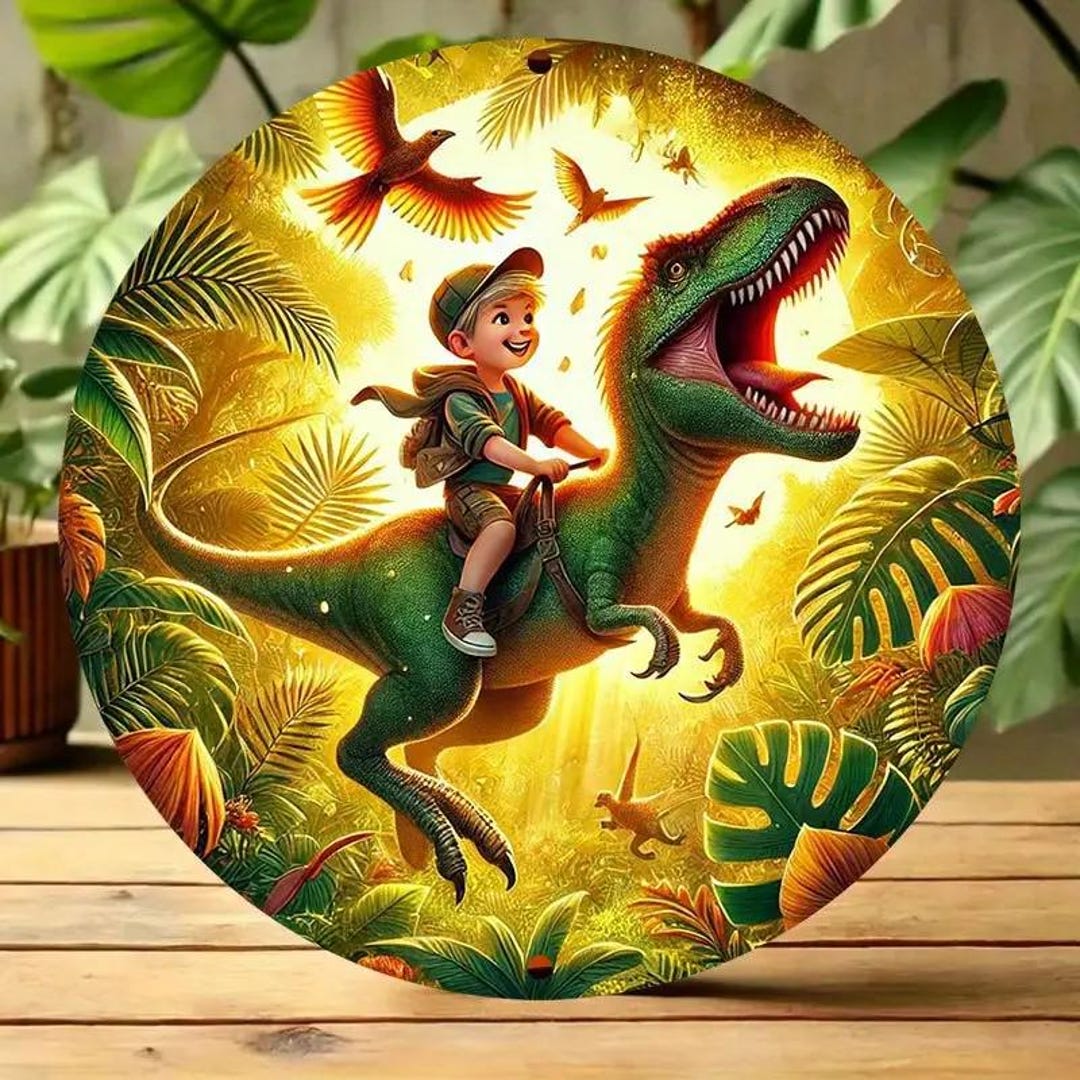 Boy Riding Dinosaur Wall Art, Boy Riding Dinosaurs in the Jungle Adventure - Etsy