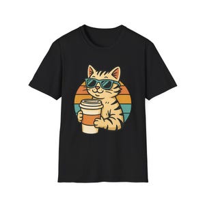 Funny Cat T-Shirt - Vintage Cool Cat Drinking Coffee Tee - Lazy Cat Graphic Shirt - Gift for Cat Lovers & Coffee Addicts -Best Selling Shirt