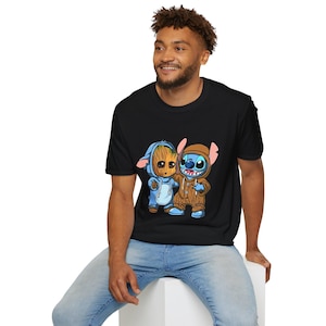 Schattig Groot en Stitch Friends T-shirt uniseks grappige cartoon grafisch T-shirt, cadeau voor geeky beste vriend, comfortabele nerdy kleding cadeau voor Disney