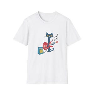 Retro Cool Cat Playing Electric Guitar - Vintage Music Lover Graphic Tee, Old School Rock and Roll Feline Shirt, Music Festival Top