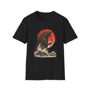 Japanese Godzilla T-Shirt Retro - Vintage Kaiju Monster Design with Rising Sun  Ocean Waves, Old School Movie Art Tee - Best Seller Shirt