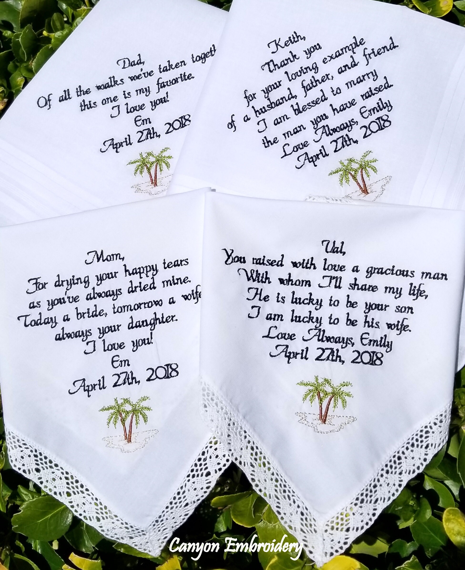 Beach Wedding Embroidered Wedding Handkerchiefs Wedding