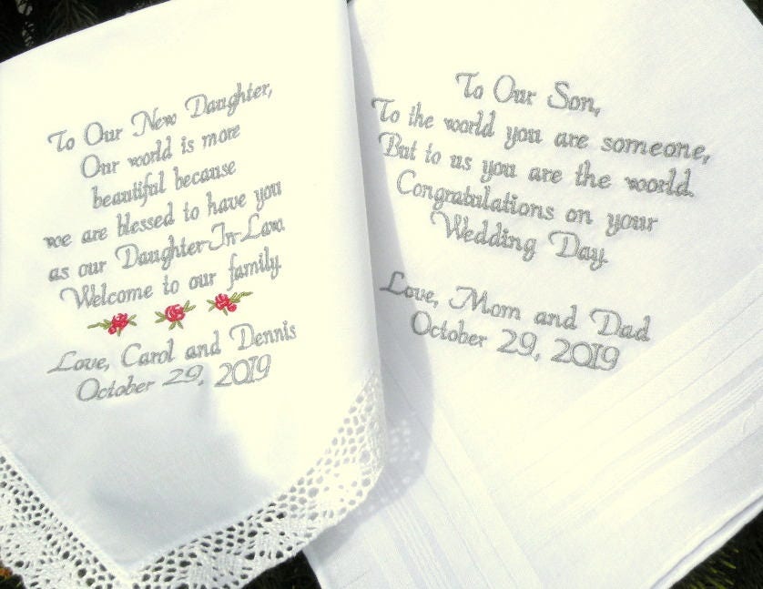 gift to my son gift to my daughter on their wedding day embroidered