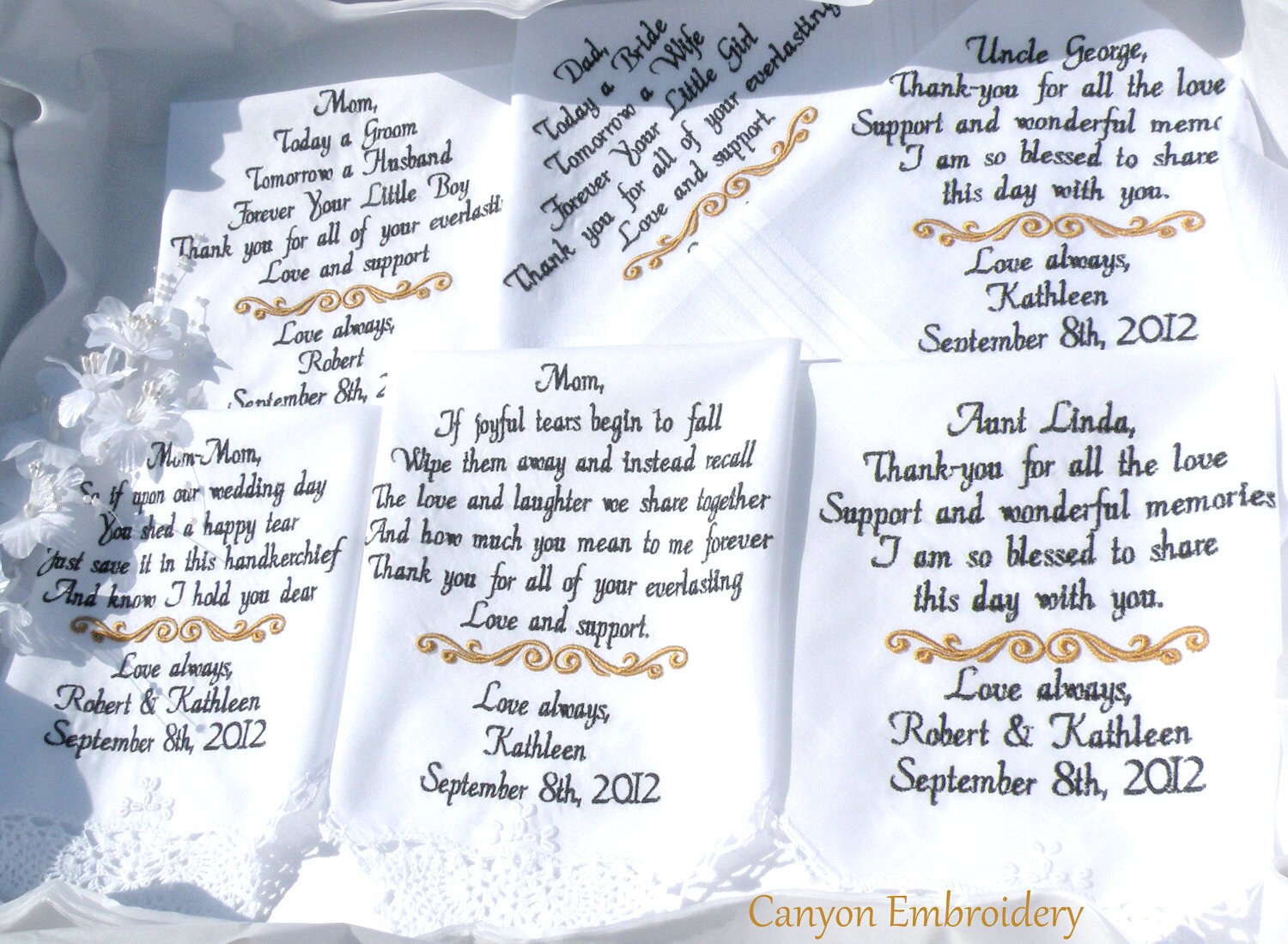 embroidered handkerchiefs wedding son embroidered wedding handkerchiefs wedding gifts set of six gift mom dad inlaws mementos by canyon embroidery six embroidered handkerchiefs wedding son embroidered wedding handkerchiefs wedding gifts set of six gift mom dad inlaws mementos by canyon embroidery six