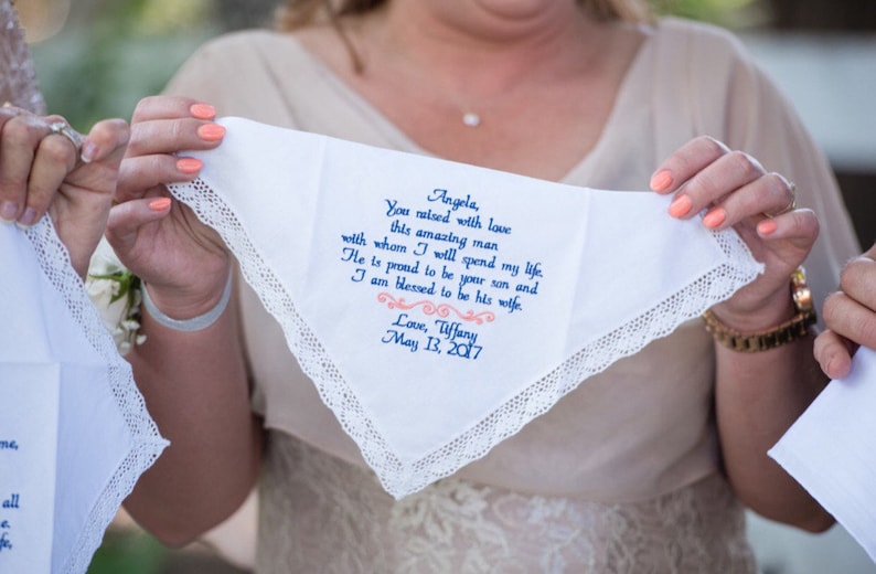 Gift for Mom Embroidered Wedding Handkerchief Mother of the Bride Wedding Gifts Gift for Mom Handkerchief for Mom Mother Canyon Embroidery