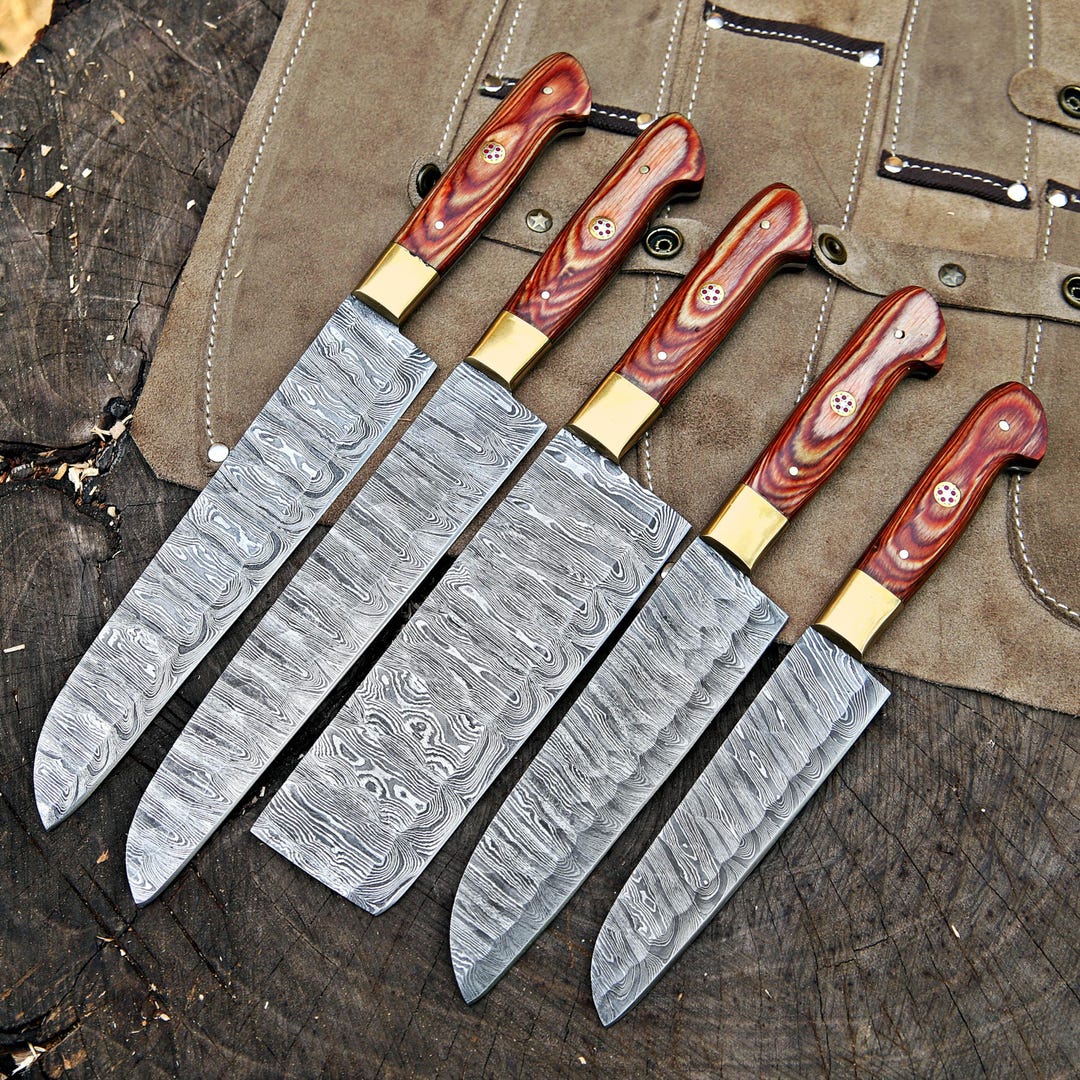 Custom Hand Forged 5-pcs Kitchen Cooking Tool Set, Damascus Steel Chef ...
