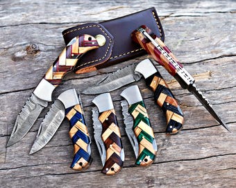 Custom Hand forged Damascus steel Pocket folding Camping tool, handmade hunting gift, gift for dad, gift for him, fathers day gift