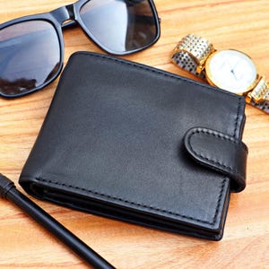 Cartera de cuero para hombre, Cartera de cuero para regalo del Día del Padre, Cartera de cuero personalizada para regalo de aniversario, Cartera de cuero plegable hecha a mano