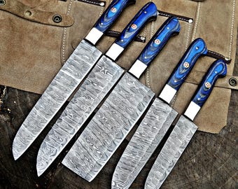Custom Hand forged 5-Pcs Kitchen Cooking tool set, Damascus steel chef gifts, Bar B Q Set, Gift for mother, gift for her, Christmas Gift