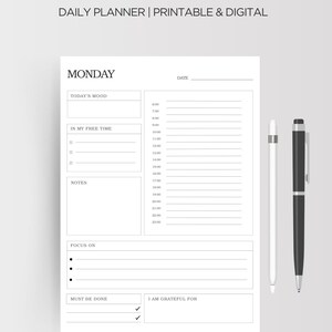 Arbeitsplaner, Tagesplaner, Stundenplaner, Sofort-Download, digital & druckbar, A5, A4, Letter, Half Letter