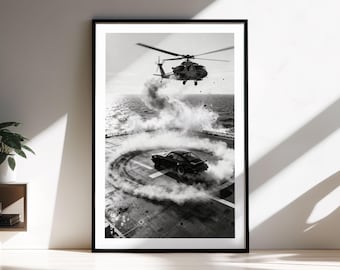 Impresión enmarcada del Porsche 911: arte mural inspirado en la aviación, fotografía automotriz en blanco y negro, decoración cinematográfica para el hogar