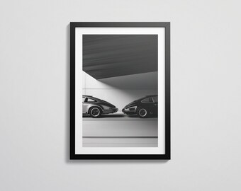 Impresión de perfil lateral de un Porsche vintage / Arte mural de un Porsche 911 en blanco y negro / Fotografía minimalista de coches clásicos / Descarga digital