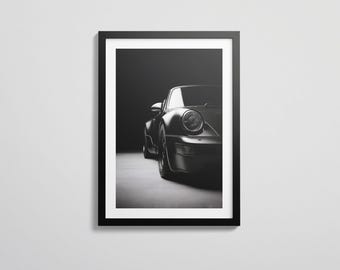 Impresión digital del Porsche 911: arte minimalista en blanco y negro / Póster cinematográfico automotriz / Descarga instantánea