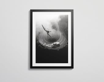 Impresión del Mercedes 300SL Gullwing / Arte de aviación Corsair / Arte mural automotriz en blanco y negro / Fotografía cinematográfica / Descarga digital