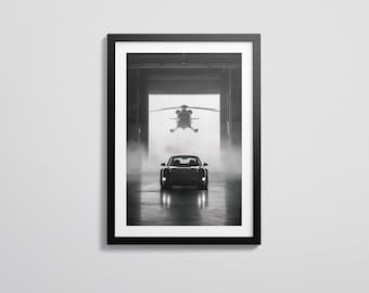 Impresión del Porsche 964: Póster de aviación de helicópteros / Arte mural de coches clásicos / Descarga digital