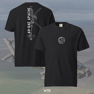 Boeing AH-64E Guardian – Hand-drawn Schematic – Advanced, Heavy-duty Attack Helicopter- Heavyweight t-shirt.