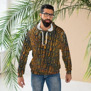 Stijlvolle krokodillenprint AOP unisex hoodie, uniek 3D-krokodillenpatroon, perfect voor vrijetijdskleding, geschenken, festivals, buiten