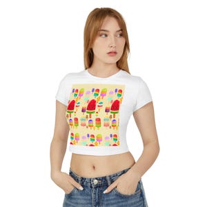 Women&#39;s Colorful Popsicle Crop Top, Vibrant Cute Summer Popsicle Tee, Cool Beach Vibes Shirt, Pool Wear, Teens Girlfriend