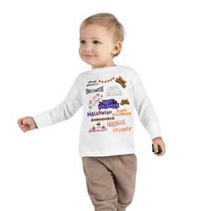 Koszulka z długim rękawem dla malucha z napisem „Halloween”, uroczy i wygodny T-shirt na jesień dla dzieci, strój na Halloween dla malucha, prezent na Halloween, odzież jesienna dla dzieci
