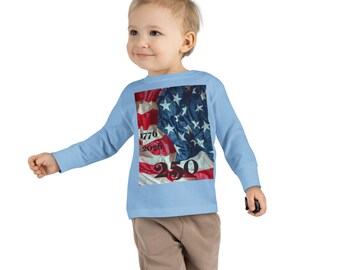USA 250 Toddler Long Sleeve Tee, American Anniversary Flag Design, Kids Shirt for Patriotic Holidays, 4th of July Apparel