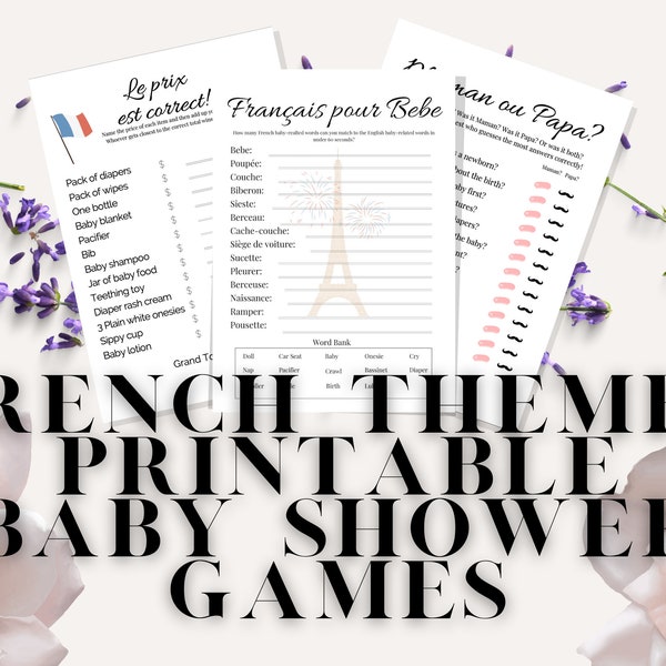 Affordable French Theme Printable Baby Shower Games
