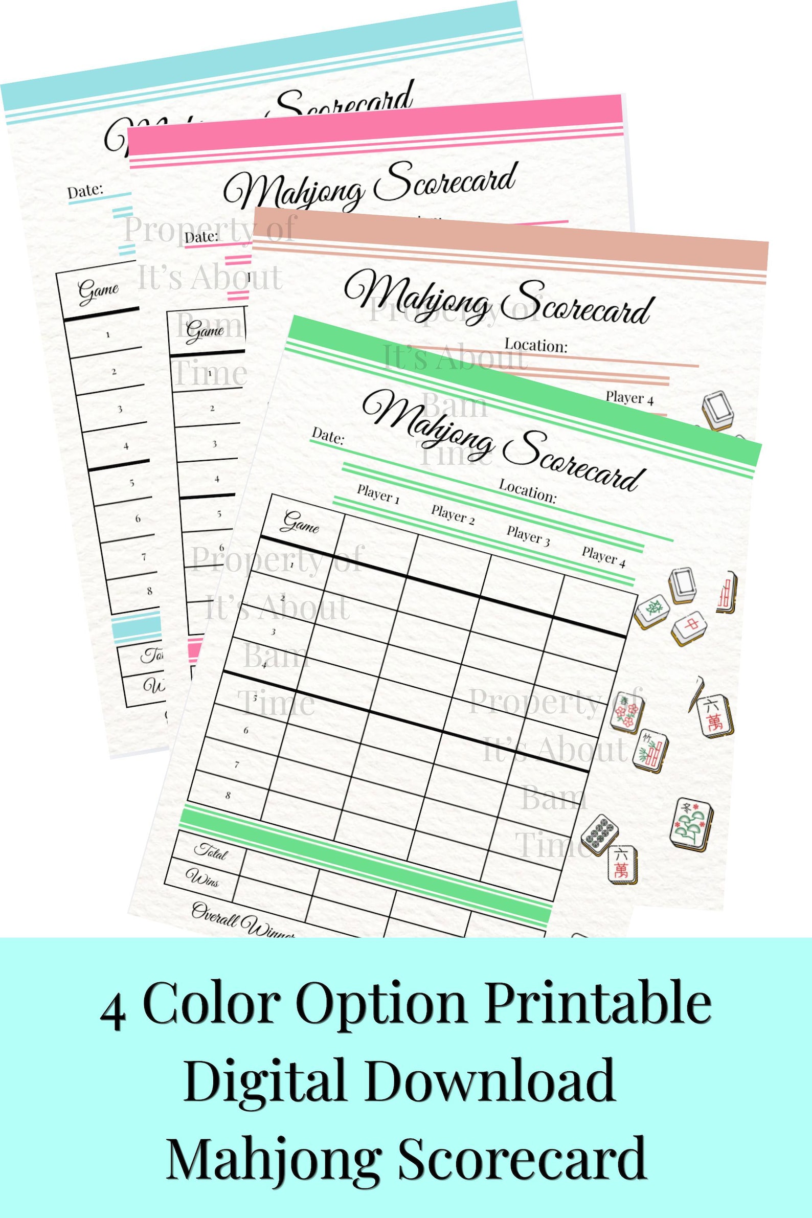 Mahjong Score Card.pdf Mahjong Score Card Printable | Game Night Score Sheet (digital Download ...
