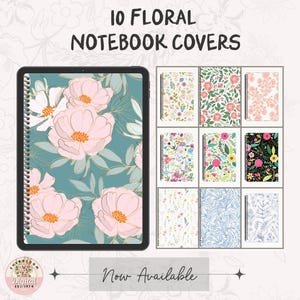 Floral Digital Notebook Covers | 10 Aesthetic Journal Covers in A4, A5, US Letter | Printable Planner Covers for Goodnotes & Notability