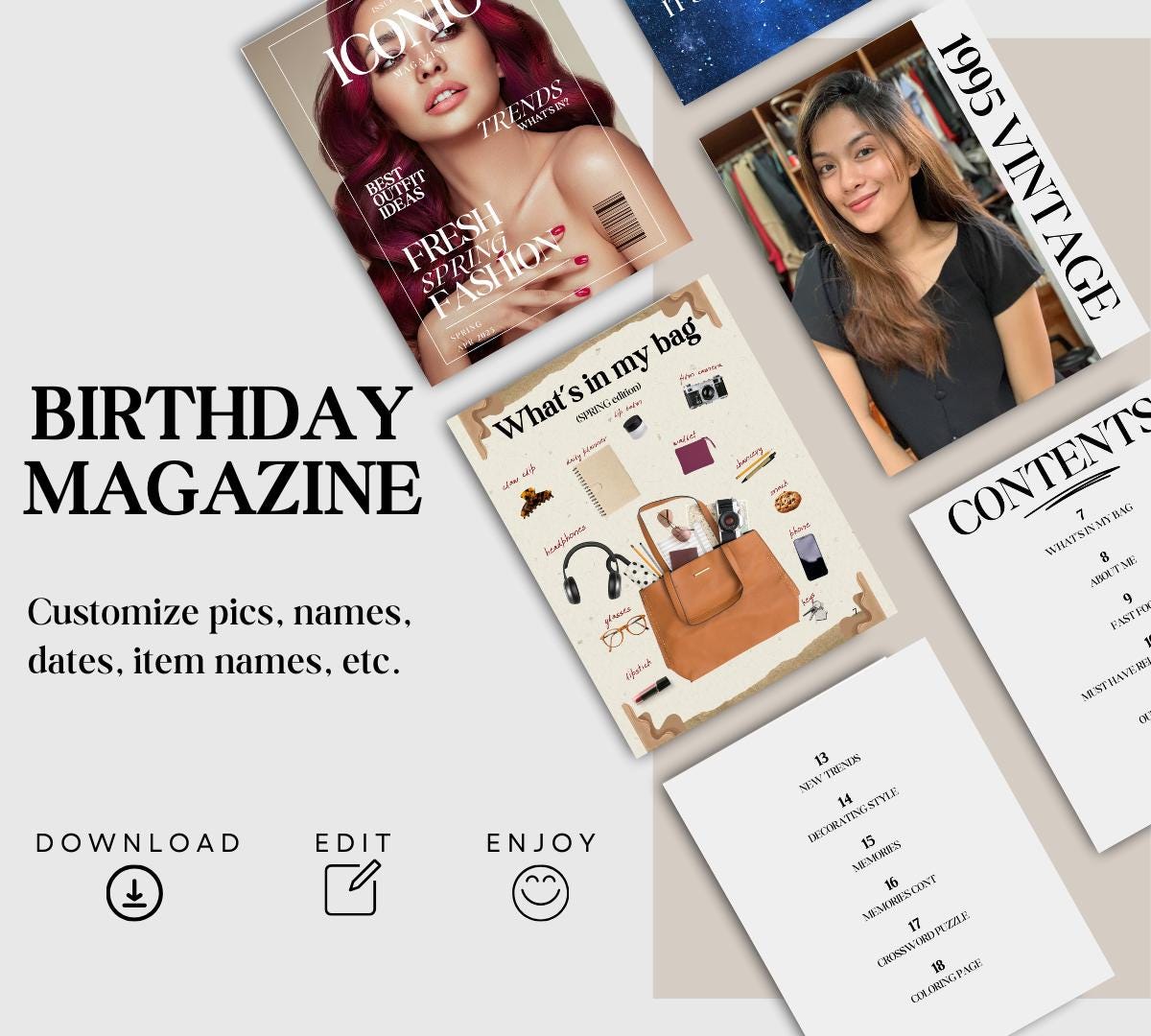 Magazine Card Birthday Magazine Template Canva, Magazine Gift, Personalized Birthday ...