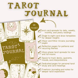 Diario y planificador de tarot / Plantillas de tiradas de cartas / Registro de lectura de tarot / Reflexión diaria y mensual / Intuición y manifestación