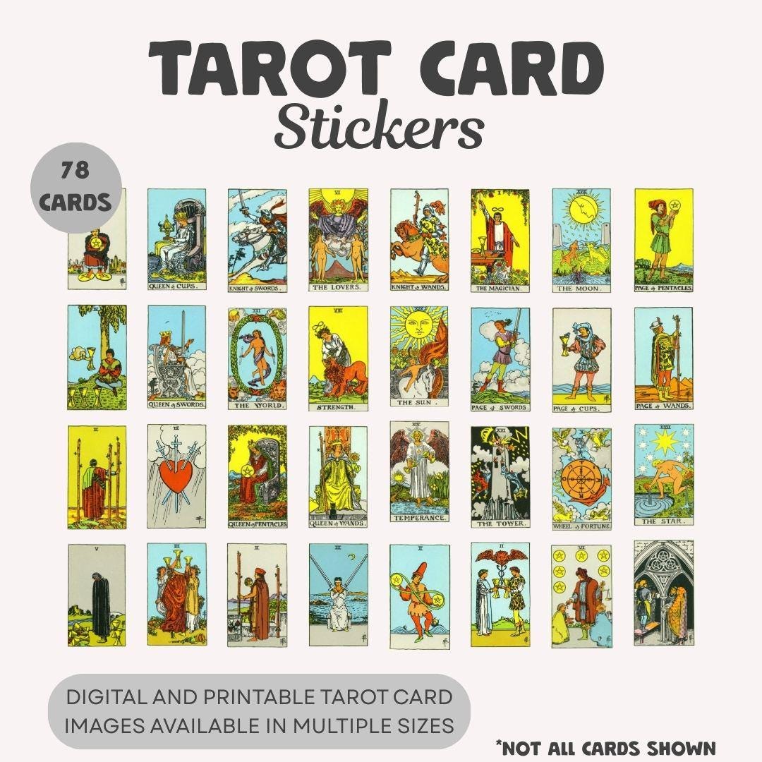 78 Tarot Card Digital Stickers, Printable Rider Waite Tarot Cards