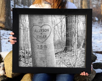 Personalized Carved Tree Art Print, Gift for Couple, Boyfriend Gift, Family Tree, Family Print, Newlywed Gift, Engagement Gift, Gift for Him