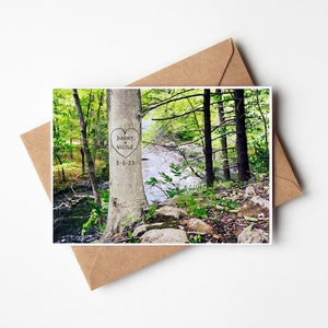 Carte personnalisée arbre dans la forêt, carte pliée 5 x 7 avec enveloppe, carte pour mari, carte 1er anniversaire, fiançailles, carte de jeunes mariés