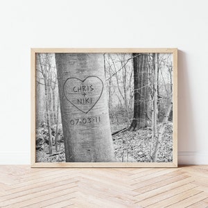 Personalized Carved Tree Art Print, Gift for Couple, Boyfriend Gift, Family Tree, Family Print, Newlywed Gift, Engagement Gift, Gift for Him image 1