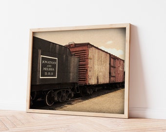 Antique Train Print, Personalized Photograph, Custom Train Decor, Train Gifts, Unique Name Art, Grandparents Gift, Gift for Dad