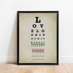 Personalized Vintage Eye Chart, Optometrist Gift, Medical Student Gift, Optometry Poster, Couples Print, Custom Quote Print