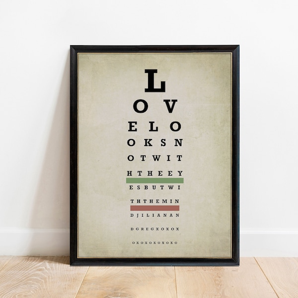 Personalized Vintage Eye Chart, Optometrist Gift, Medical Student Gift, Optometry Poster, Couples Print, Custom Quote Print