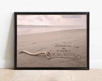 Personalized Names in Sand Photo, Coastal Decor, Custom Beach Art, Beach Wedding Gift, Newlywed Gift, Romantic Gift for Her