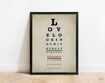 Personalized Vintage Eye Chart, Optometrist Gift, Medical Student Gift, Optometry Poster, Couples Print, Custom Quote Print