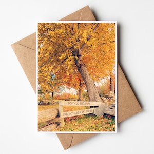 Carte personnalisée noms sur clôture, carte de mariage d'automne, 1 an, 5 ans d'anniversaire, 5e anniversaire, 5 ans, carte de jeunes mariés, carte d'anniversaire d'automne