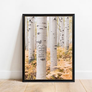 Aspen Forest Personalized Print, Carved Tree Print, Gift for Couple, Wedding Print, Custom Wedding Shower Gift, Fall Art, Rustic Wall Decor