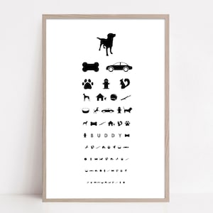 Custom Dog Eye Chart, Pet Corner Décor, Pet Bedroom Print, Puppy Room, Dog Room Wall Art, Gift for Vet, Pet Optometry Chart