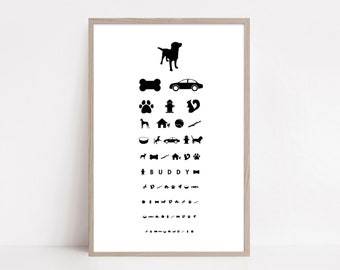 Custom Dog Eye Chart, Pet Corner Décor, Pet Bedroom Print, Puppy Room, Dog Room Wall Art, Gift for Vet, Pet Optometry Chart