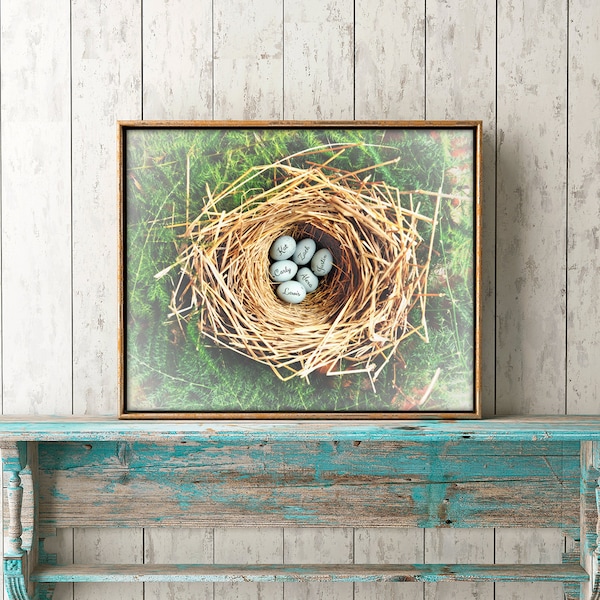 Custom Nest Canvas Art, Mother's Day Gift, Personalized Mom Gifts, Spring Decor, Grandma Gifts, Birds Nest, Baby Shower Gift, Family Print