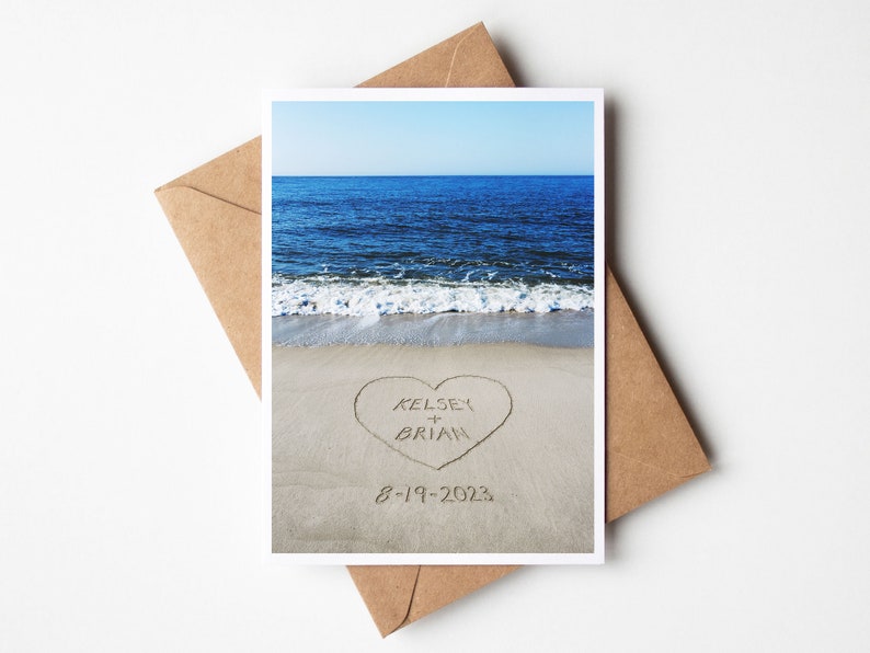 Personalized Beach Card, Custom Wedding Card, Beach Stationary, Names in Sand, Message in Sand, Beach Themed Wedding Card, Sand Writing Card image 8