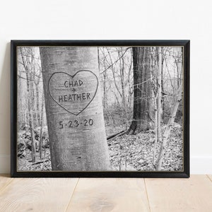 Personalized Carved Tree Art Print, Gift for Couple, Boyfriend Gift, Family Tree, Family Print, Newlywed Gift, Engagement Gift, Gift for Him image 2