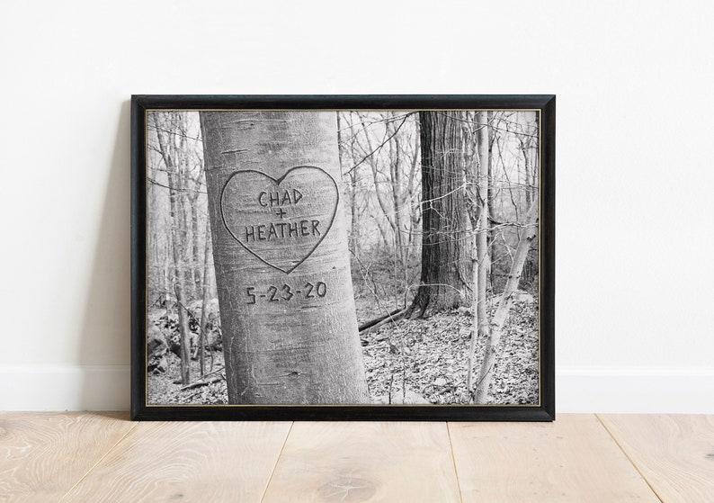 Personalized Carved Tree Art Print, Gift for Couple, Boyfriend Gift, Family Tree, Family Print, Newlywed Gift, Engagement Gift, Gift for Him image 2