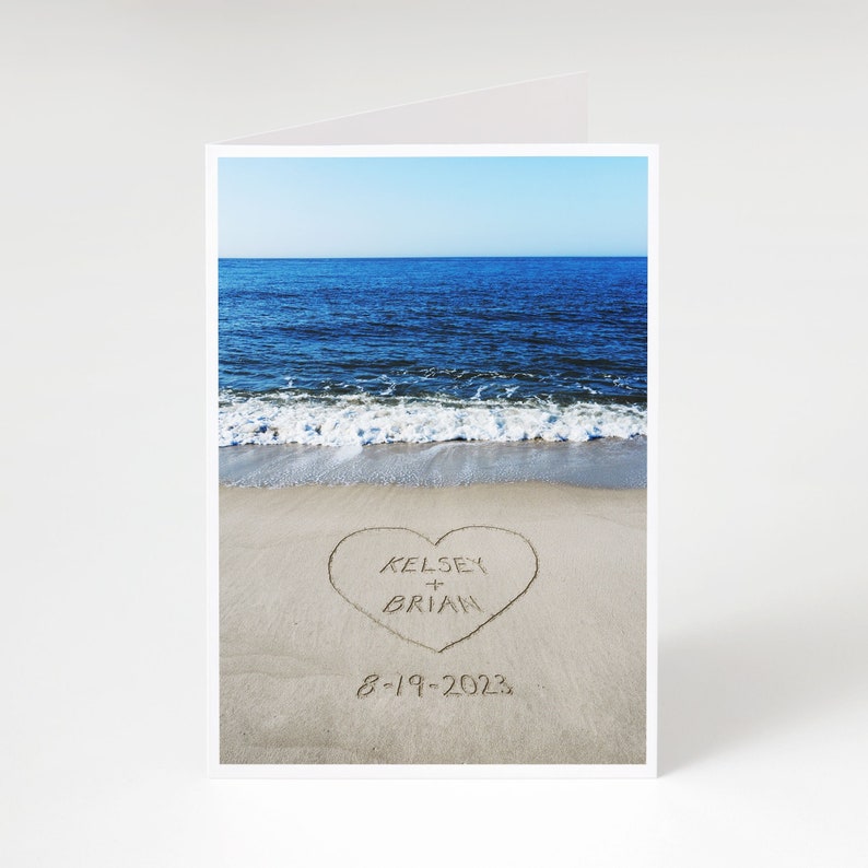 Personalized Beach Card, Custom Wedding Card, Beach Stationary, Names in Sand, Message in Sand, Beach Themed Wedding Card, Sand Writing Card image 2