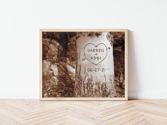 Personalized Wedding Print, Personalized Couples Gift Idea, Names Carved in Tree, Custom Gift for Boyfriend, Gift for Husband